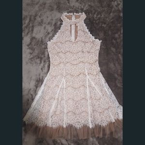Francesca's Lace High Neck Keyhole Dress